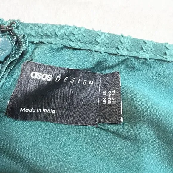 ASOS Ruched Waist Pleated Midi Dress Green Striped Sz 14 - Picture 9 of 14